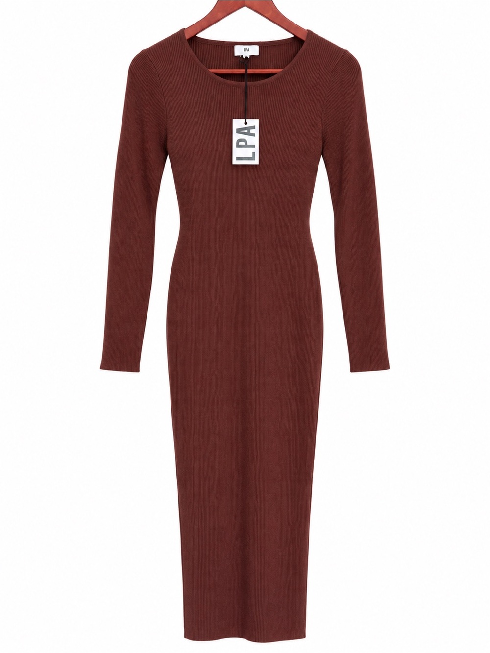 LPA Auburn Sweater Dress Chocolate Women's XL NWT Ribbed Knit Midi